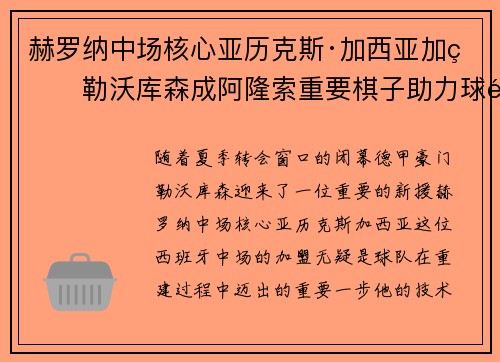 赫罗纳中场核心亚历克斯·加西亚加盟勒沃库森成阿隆索重要棋子助力球队双冠目标